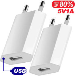 Cargador de teléfono con enchufe europeo, adaptador de corriente USB de pared para viaje en casa, 5V/1A, para Xiaomi, Samsung, Huawei, Google, bloque de cabeza, 1-5 uds.