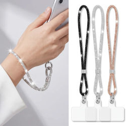 Correas de muñeca de cristal para teléfono móvil, cordón de teléfono con brillantina y pedrería, llavero colgante, cuerda antipérdida.