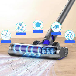 Cabezal de repuesto para aspiradora con 4 luces LED – 120 ° Giratorio + 90 ° Cabezal Inclinable – Incluye 2 Cabezales de Cepillado – Compatible con Dyson V7 V8 V10 V11 V15 – Para Laminados,