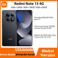 Versión Global Redmi Note 15, Teléfono Inteligente 4G, Batería de 6000 mAh, Carga Rápida de 33 W, Cámara Dual de 108 MP, Pantalla AMOLED de 6.77 Pulgadas y 120 Hz, Teléfono Móvil Xiaomi