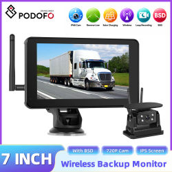 Leekooluu Monitor de Coche con Pantalla IPS HD de 7 Pulgadas, Cámara de Reversa Solar Inalámbrica, Gran Angular, Resistente al Agua IP68, Grabación en Bucle, Función BSD