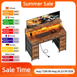 Escritorio para Computadora con 8 Cajones de Almacenamiento, Soporte Ajustable para Monitor, Escritorio con Luces LED y Tomas de Corriente USB, Mesa para Juegos