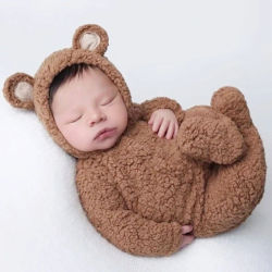 Accesorios de fotografía para bebés, niños y niñas, mono Unisex, sombrero con orejas de oso, pelele con patas, accesorios para sesión de fotos de recién nacidos, 2 uds.