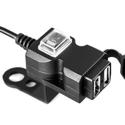 Cargador de teléfono USB para motocicleta de 12-24V, doble puerto USB, cargador de teléfono para motocicleta con voltímetro de encendido/apagado, accesorios impermeables