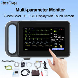 Monitor de signos vitales médico Resoxy, monitor de paciente portátil recargable con pantalla táctil, ECG, RESP, NIBP, TEMP, FC, clínica, hospital