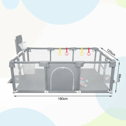 Parque infantil grande para bebés XL 180x120cm, parque infantil para bebés y niños con red transpirable, 50 pelotas de juego y 4 anillas de tracción