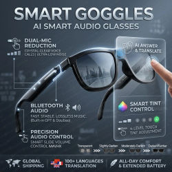 Gafas Inteligentes Electrocrómicas 2026 para Hombre con Audio, Voz IA, Traducción 1060+, Auriculares Bluetooth, Lentes Táctiles que Cambian de Color, IP65, Deportivas