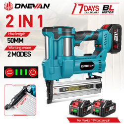 ONEVAN Pistola de Clavos Eléctrica Inalámbrica 2 en 1, Clavadora y Grapadora Multifuncional F15-F50, Herramienta Eléctrica para Decoración de Muebles de Madera con Clavos, Compatible con Batería