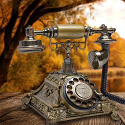 Teléfono antiguo dorado, teléfono de escritorio, estilo europeo, teléfono con esfera giratoria antigua, auricular Vintage, teléfono antiguo