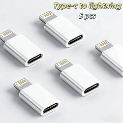 Paquete de 5 Adaptadores de Carga Tipo-C Hembra a Lightning Macho para iPhone Serie 14-11, iPad y AirPods