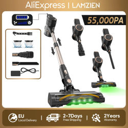 Aspiradora inalámbrica LAMZIEN V8MAX, 55000PA/45 minutos de autonomía, filtración HEPA eficiente, con faro LED verde, cepillo antienredos en forma de V para suelos duros, alfombras y pelo de mascotas