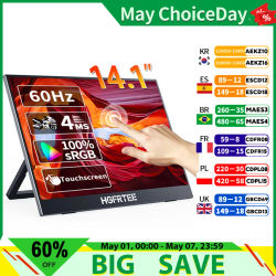 HGFRTEE Monitor táctil portátil Monitor portátil táctil ultrafino de 14,1 pulgadas para ordenadores portátiles PC teléfono móvil Xbox PS4/5