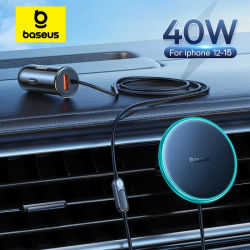 Baseus-soporte de cargador de coche de carga rápida, soporte magnético para teléfono de coche, cargador inalámbrico para iPhone 15 14 13 Pro Max, efecto de luz, 15W