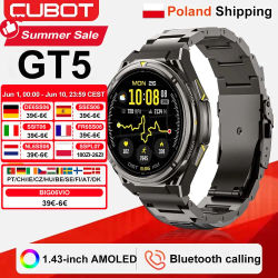 [Envío desde Polonia] Reloj Inteligente Cubot GT5, Resistente al Agua 5ATM, Pantalla AMOLED de 1.43 Pulgadas, Monitor de Oxígeno en Sangre, Monitor de Actividad Física, Frecuencia Cardíaca, GPS, 500