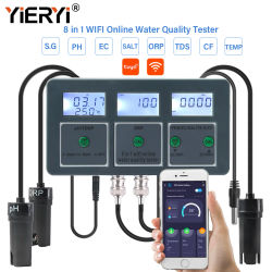 Monitor de Calidad del Agua para Acuario Yieryi WiFi Tuya Smart, Medidor de PH, ORP, TDS, EC, Salinidad, Gravedad Específica, Temperatura, CF, Registrador de Datos y Controlador