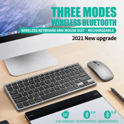 Teclado inalámbrico Bluetooth 2,4G, Combos de ratón recargables, ratón USB, 78 teclas, teclado portátil y ratón óptico para ordenador portátil y PC