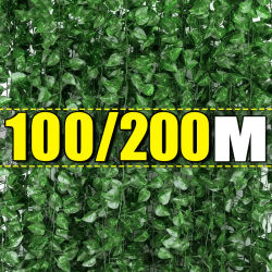 Planta Artificial de 2/200M, guirnalda de hojas de hiedra verde, planta falsa, enredadera, enredadera colgante, pared de jardín DIY para exteriores, decoración del hogar para fiesta de boda