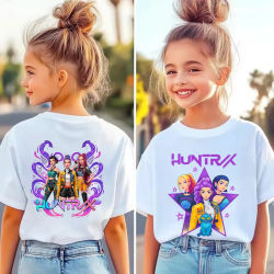 Camisetas negras de verano, ropa de moda para bebés, camiseta de manga corta para niños, camiseta informal con estampado de Kpop Demon Hunte rs Saja Boy para niños y niñas