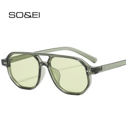 SO & EI Vintage doble puente polígono cuadrado hombres gafas de sol moda claro océano lente gafas mujeres remaches gafas de sol UV400