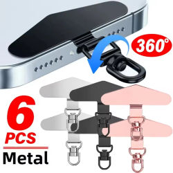 6-1PCS Parche de conexión para cordón de teléfono, antipérdida, de repuesto, de acero inoxidable, giratorio 360°, con clip de seguridad para teléfono móvil