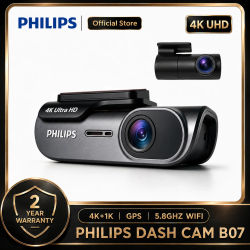 Cámara para Auto PHILIPS B07 4K+1K HDR, Cámara Delantera y Trasera Dual, WiFi 2.4G y 5.8G, Compatible con APP y GPS, Monitor de Estacionamiento 24H, Visión Nocturna, DVR para Auto