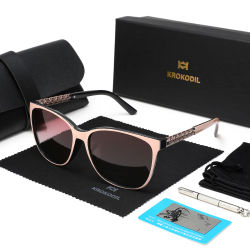 KROKODIL Gafas de sol polarizadas para mujer, gafas de sol cuadradas de moda, montura unisex, protección UV400 con juego de cajas