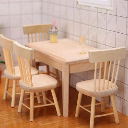 Muebles de casa de muñecas en miniatura, mesa de comedor y silla de madera, juguetes de simulación, 1/12