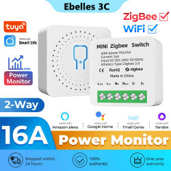 MiNi interruptor inteligente Tuya Zigbee/WiFi, Monitor de potencia, 16A, Control bidireccional, temporizador, relé, funciona con Alexa, Google Home, Alice