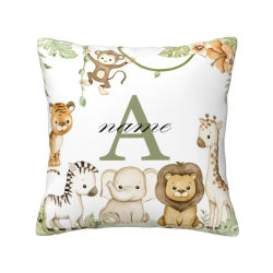 Funda de almohada con nombre de Animal, funda antipolvo personalizada para dormitorio, decoración de fiesta salvaje para niños, funda de almohada, regalo de cumpleaños para niños
