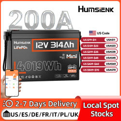 Humsienk Bluetooth LiFePO4 batería 12V 314AH con 200A BMS A + celdas 15000 ciclos Monitor en tiempo Real para exteriores/hogar