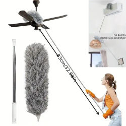 Poste plumero de microfibra extensible de 47" - Cepillo flexible de acero inoxidable para techo/muebles/coche, lavable y sin necesidad de energía