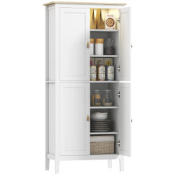 HOMCOM Alacena de Cocina Alta con Luz LED Sensor de Movimiento, Mueble Auxiliar de Cocina con Iluminación Regulable en 3 Colores