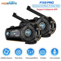 2 piezas Fodsports FX8 Pro Intercomunicador de casco de motocicleta,auricular Bluetooth del casco,10 ciclistas 2000M,chip dual, soporte APP