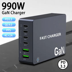 Cargador rápido GaN de 990W, 4 USB C 2, USB A, conector de enchufe multipuerto de escritorio, cargadores para ordenador portátil, teléfono móvil, tableta, carga rápida PD