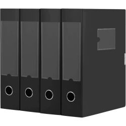 Cajas de almacenamiento A4, cajas de archivo de plástico con tapa, organizador de carpetas de archivos, caja de archivo de documentos para oficina, 31 × 7,5 × 23,5 cm, color negro