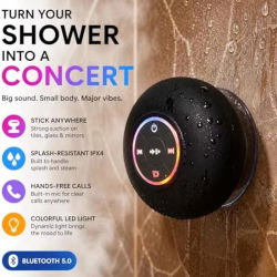 Altavoz Bluetooth IPX4 con luz LED, resistente al agua, para baño y exteriores, con ventosa, altavoz de pared, mini caja de sonido estéreo IPX4