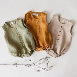 Pelele de algodón y lino para bebés recién nacidos, monos suaves y transpirables sin mangas, mono infantil, ropa de una pieza para niñas pequeñas de 0 a 24m