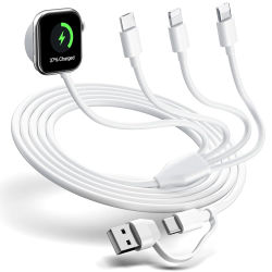 Cable de Carga Múltiple 4 en 2 para Apple Watch, Cargador de Viaje 4 en 2 para Reloj y Teléfono, Compatible con Apple Watch 11~2 SE iPhone 14 13 12