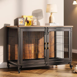 Jaula para perros grande de 37.4 pulgadas que funciona como mueble, jaula para perros resistente con ruedas, piso de rejilla, base extraíble, mesa decorativa para perros, casa para perros de interior