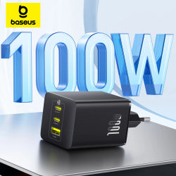 Cargador Baseus 100W GaN cargador rápido para Xiaomi Samsung iPhone 17 16 15 cargador para tableta portátil cargador PD con cargador de teléfono USB