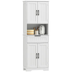 Mueble de Cocina Buffet Homcom, Mueble de Cocina con 4 Puertas, Cajón, Compartimento Abierto y Estantes Ajustables, 60X30X172Cm, Blanco