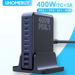 UHOMEBUY Cargador USB C de 400 W Estación de carga GaN de 10 puertos Cargador rápido PD3.1 de un solo puerto máximo de 140 W para MacBook Pro iPhone Samsung