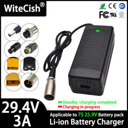Cargador inteligente de batería de iones de litio de 29,4 V, 3A, AC100-240V para cargador de batería de litio de 24V, 25,2 V, 25,9 V, serie 7, con ventilador de refrigeración