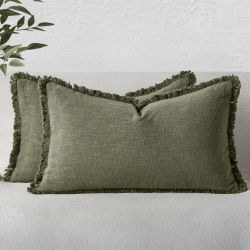 Fundas de Almohada Lumbares de Lino con Flecos de 30x50cm, Funda de Cojín Boho Acogedora con Borlas, Funda de Almohada Suave para Sofá Cama