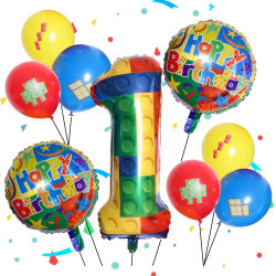 9 Globos de Número de Bloques de Construcción de 32 Pulgadas, Globos de Aluminio para Fiestas de Cumpleaños con Temática de Bloques Coloridos, Decoraciones para Baby Shower de Niños