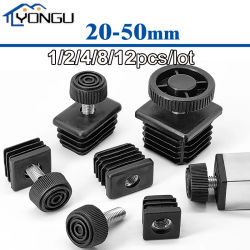 Tapones de tubo de plástico cuadrados/redondos negros M8, almohadilla de pie de tornillo ajustable, tapas de extremo de cubierta de pata de muebles 20 22 25 28 30 32 35 40 50mm