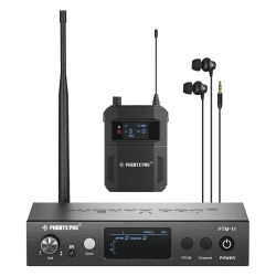 Sistema de monitores inalámbricos UHF para uso intraauricular, con una salida en bucle y salidas independientes, ideal para bandas y estudios. Modelo Phenyx Pro PTM-11, 500 MHz.