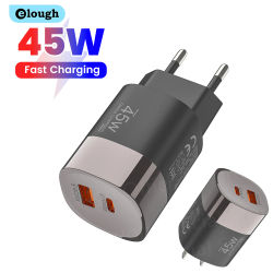 Elough-cargador de teléfono USB tipo C de 45W, carga súper rápida, cargador de pared de 2 puertos, adaptador USB PD para iPhone Realme Huawei, cargador USB C