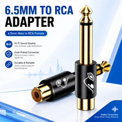 Adaptador de Audio RG de 6.5mm Macho a RCA Hembra, Conector Mono Chapado en Oro para Altavoz, Mezclador, Amplificador, Guitarra, Audio de DJ