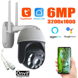 Cámara de seguridad Tuya WIFI de 6MP para protección del hogar CCTV al aire libre inalámbrica Onvif NVR detección de movimiento inteligente seguimiento Monitor de jardín